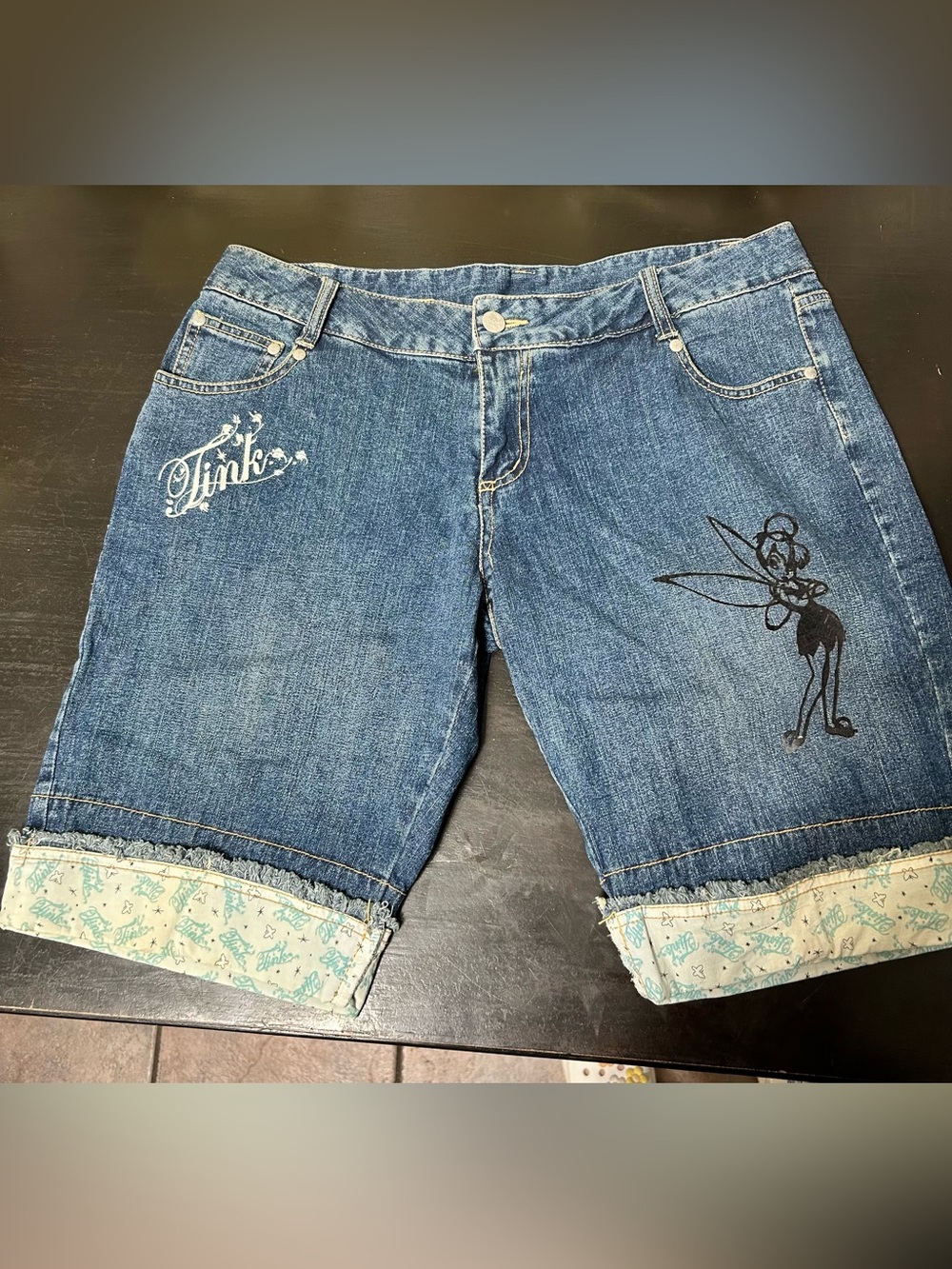 Tinker Bell Embroidered Denim Shorts - Blue vintage